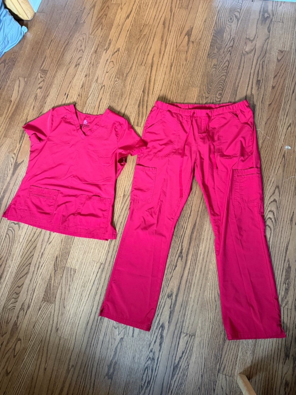 Bright Raspberry Medical Scrub Set - Top & Pants